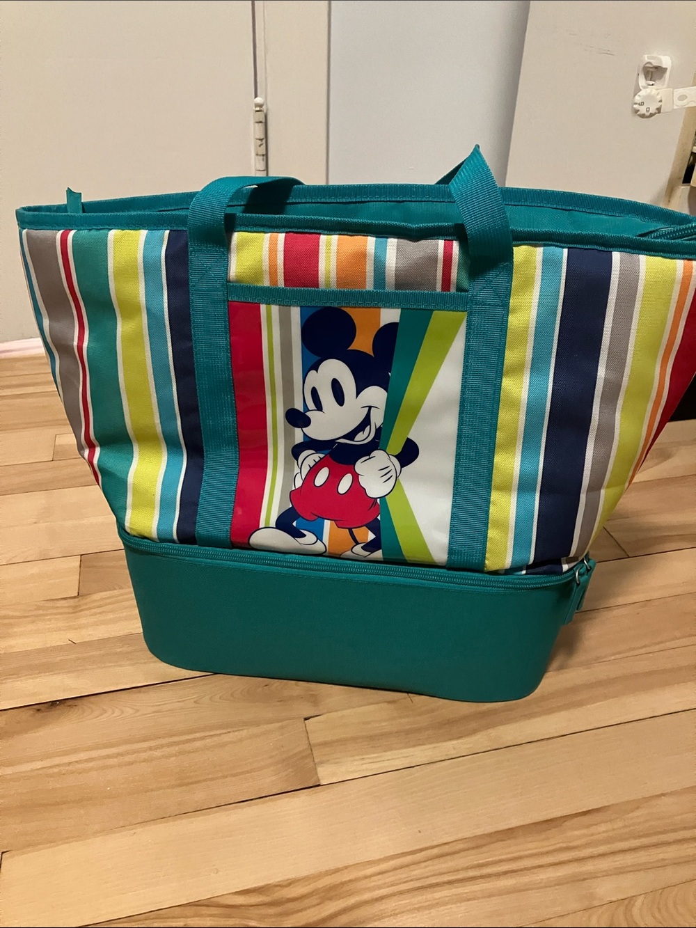 Disney Teal Multicolor Striped Mickey Tote Insulated Bag